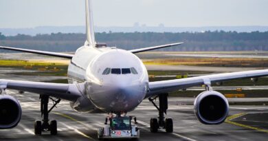 white and blue airplane on airport during daytime
