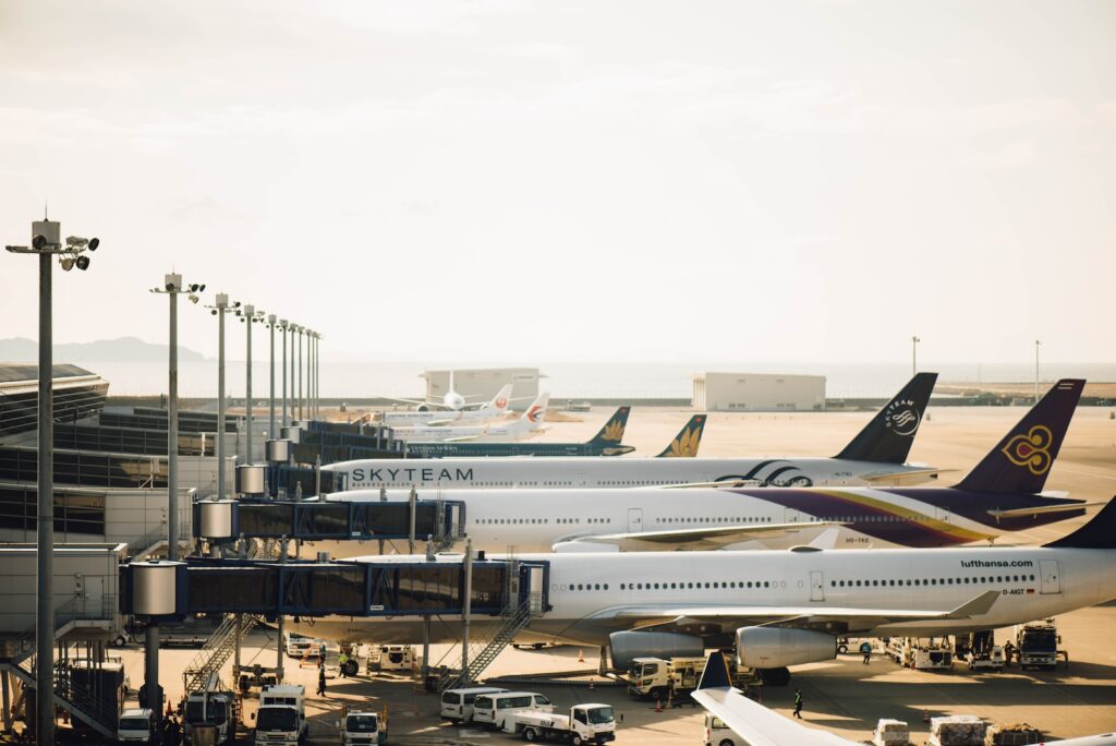 four planes at the airport