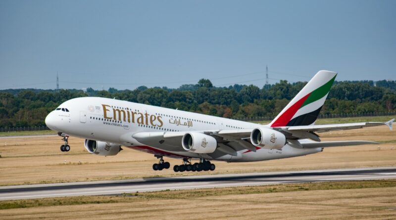 white Emirates aircraft